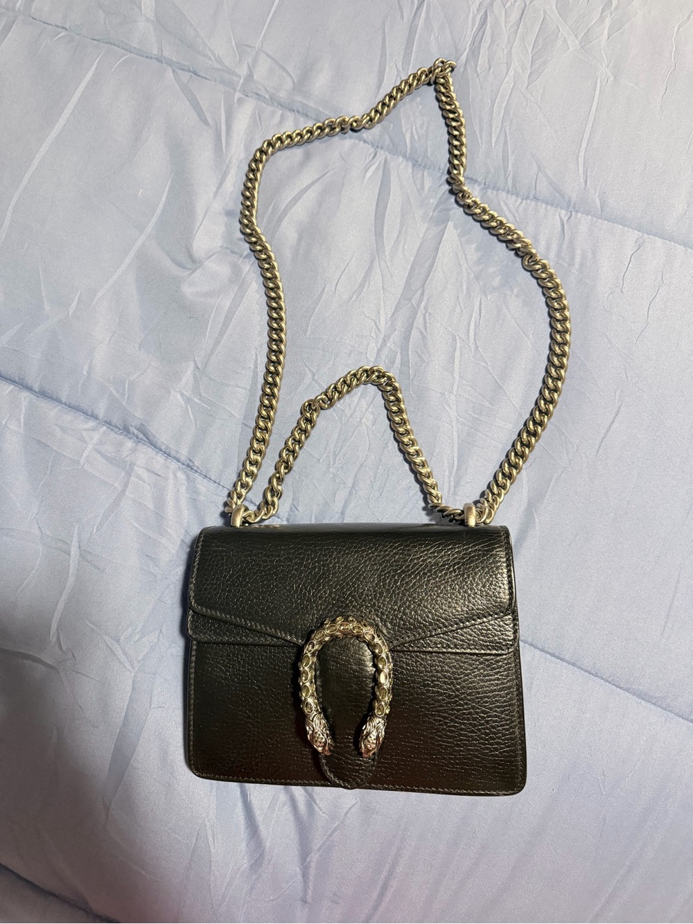 Gucci Black authentic Dionysus Leather Crossbody Bag with silver Chain